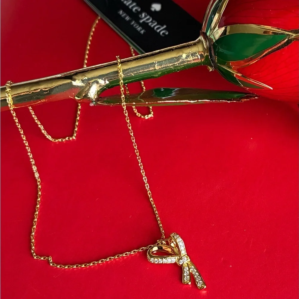 Kate Spade Necklace,Kate Spade Gold and Crystal Ribbon Necklace